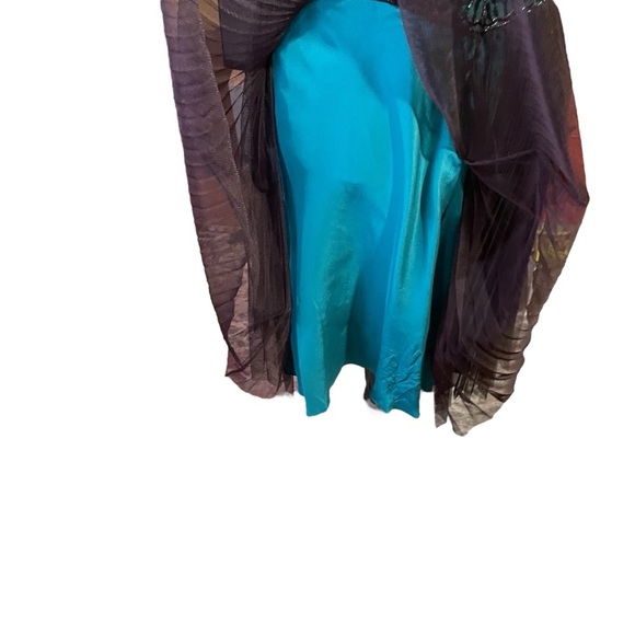 Badgley Mischka Halter Beaded Embroidery Pleated Tulle Silk Formal Dress-Size 10 - Picture 14 of 16